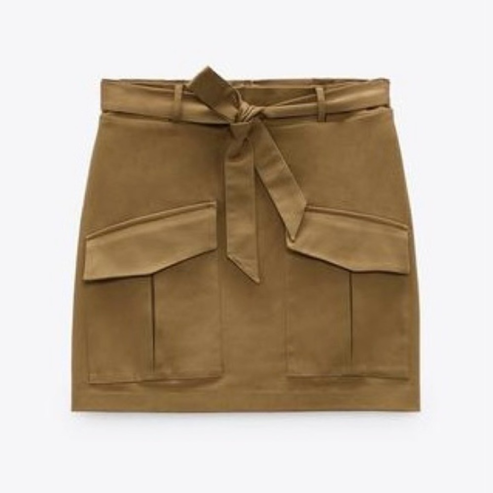 Zara NWT Belted Mini Skirt Tan XS